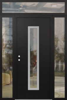 DIAMOND A11 68" X 96" BLACK/BLACK CLEAR GLASS PANEL STAINLESS STEEL RHI WITH 2 SIDELITES AND TRANSOM CLEAR GLASS