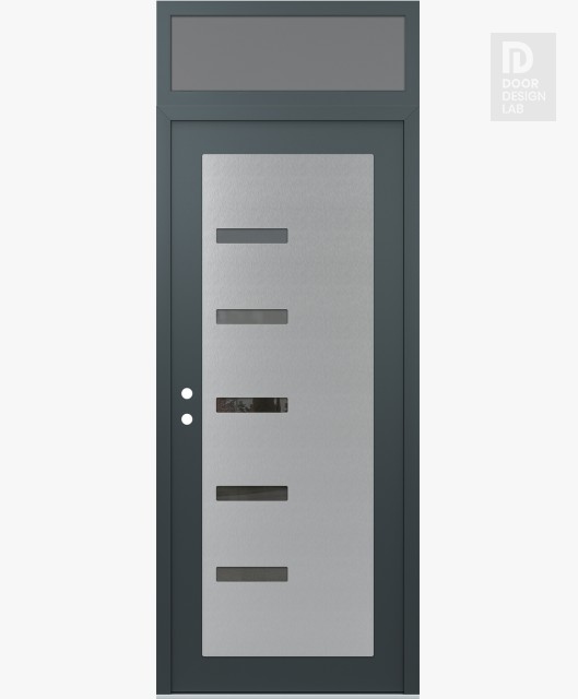 Modern Steel Front Door Diamond C8 36" x 96" anthracite/anthracite mirrored Glass Panel stainless steel RHI with Transom frosted Glass
