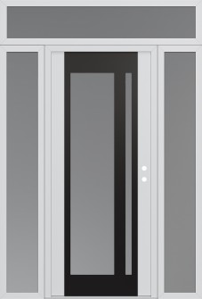 Diamond C15 60" x 96" white/white frosted Glass Panel black LHI with 2 Sidelites and Transom frosted Glass