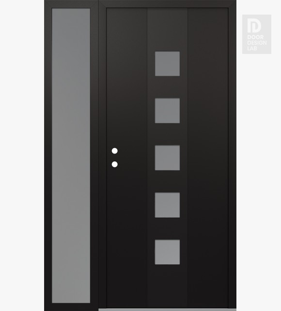 Modern Steel Front Door DIAMOND A13 52" X 80" BLACK/WHITE FROSTED GLASS PANEL BLACK RHI WITH SIDELITE FROSTED GLASS