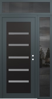 Diamond C7 50" x 96" anthracite/anthracite frosted Glass Panel black LHI with Sidelite and Transom mirrored Glass