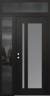 Diamond C15 50" x 96" black/white frosted Glass Panel black RHI with Sidelite and Transom mirrored Glass