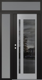 Diamond C15 48" x 96" black/black mirrored Glass Panel stainless steel RHI with Sidelite and Transom frosted Glass