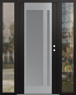 Diamond C15 64" x 80" black/white frosted Glass Panel stainless steel LHI with 2 Sidelites clear Glass