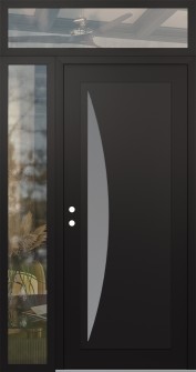 Diamond C13 50" x 96" black/white frosted Glass Panel black RHI with Sidelite and Transom clear Glass