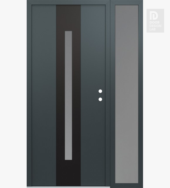 Modern Steel Front Door DIAMOND A2 50" X 80" ANTHRACITE/ANTHRACITE FROSTED GLASS PANEL BLACK LHI WITH SIDELITE FROSTED GLASS
