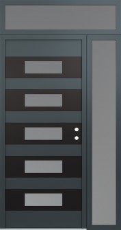 Diamond D5 48" x 96" anthracite/anthracite frosted Glass Panel black LHI with Sidelite and Transom frosted Glass