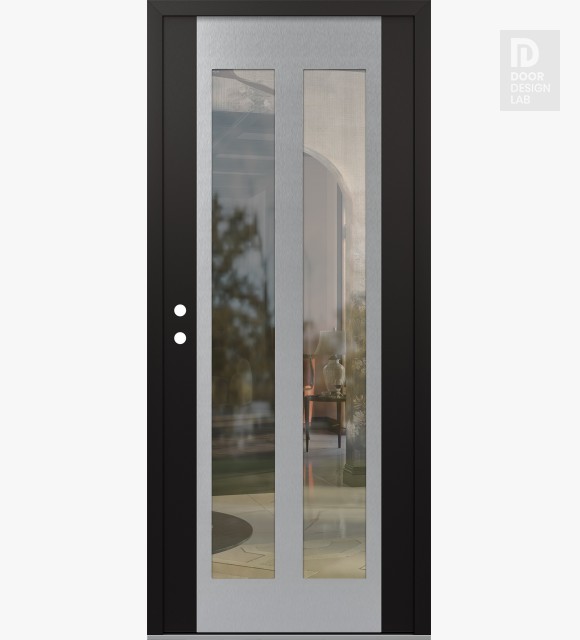 Modern Steel Front Door Diamond C14 36" x 80" black/black clear Glass Panel stainless steel RHI