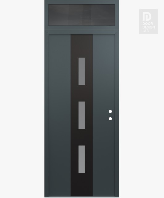 Modern Steel Front Door DIAMOND A7 36" X 96" ANTHRACITE/ANTHRACITE FROSTED GLASS PANEL BLACK LHI WITH TRANSOM MIRRORED GLASS