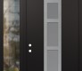 Modern Steel Front Door DIAMOND A10 52" X 96" BLACK/WHITE FROSTED GLASS PANEL STAINLESS STEEL RHI WITH SIDELITE AND TRANSOM CLEAR GLASS