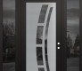Modern Steel Front Door Diamond C12 68" x 96" black/black mirrored Glass Panel stainless steel LHI with 2 Sidelites and Transom mirrored Glass