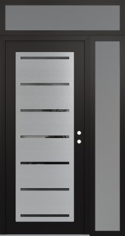 Diamond C11 48" x 96" black/black mirrored Glass Panel stainless steel LHI with Sidelite and Transom frosted Glass