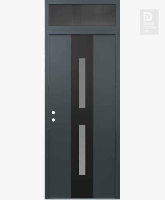 Modern Steel Front Door DIAMOND A6 36" X 96" ANTHRACITE/ANTHRACITE FROSTED GLASS PANEL BLACK RHI WITH TRANSOM MIRRORED GLASS
