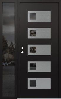 Diamond D2 52" x 80" black/black mirrored Glass Panel stainless steel RHI with Sidelite mirrored Glass