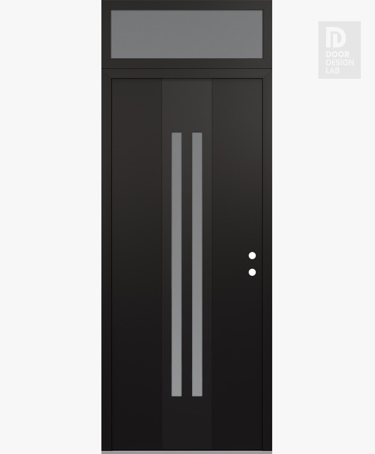 Modern Steel Front Door DIAMOND A8 36" X 96" BLACK/WHITE FROSTED GLASS PANEL BLACK LHI WITH TRANSOM FROSTED GLASS