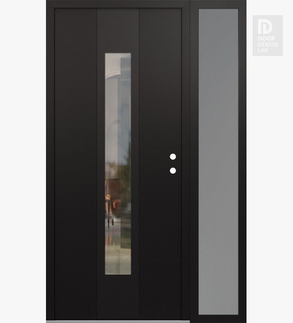 Modern Steel Front Door DIAMOND A1 50" X 80" BLACK/BLACK CLEAR GLASS PANEL BLACK LHI WITH SIDELITE FROSTED GLASS