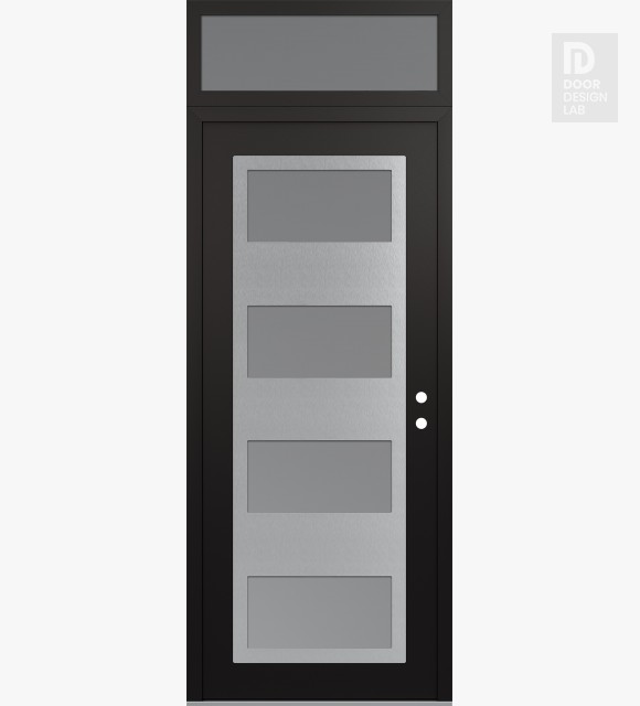 Modern Steel Front Door Diamond C2 36" x 96" black/white frosted Glass Panel stainless steel LHI with Transom frosted Glass