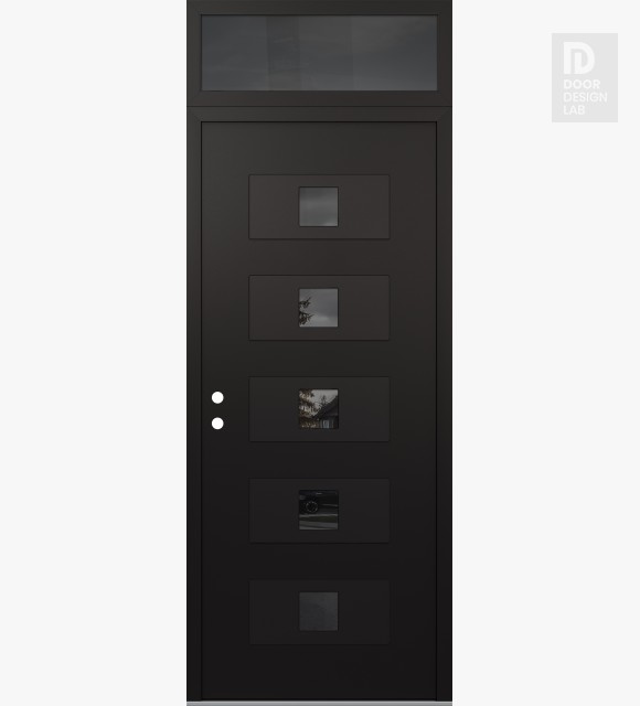 Modern Steel Front Door Diamond D8 36" x 96" black/black mirrored Glass Panel black RHI with Transom mirrored Glass