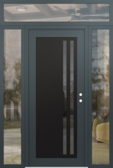 Diamond C6 64" x 96" anthracite/anthracite mirrored Glass Panel black LHI with 2 Sidelites and Transom clear Glass