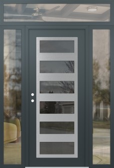Diamond C9 64" x 96" anthracite/anthracite mirrored Glass Panel stainless steel RHI with 2 Sidelites and Transom clear Glass
