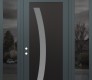 Modern Steel Front Door Diamond C4 68" x 96" anthracite/anthracite frosted Glass Panel black RHI with 2 Sidelites and Transom mirrored Glass