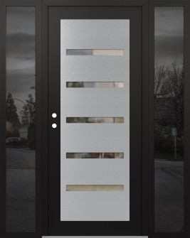 Diamond C7 60" x 80" black/black clear Glass Panel stainless steel RHI with 2 Sidelites mirrored Glass