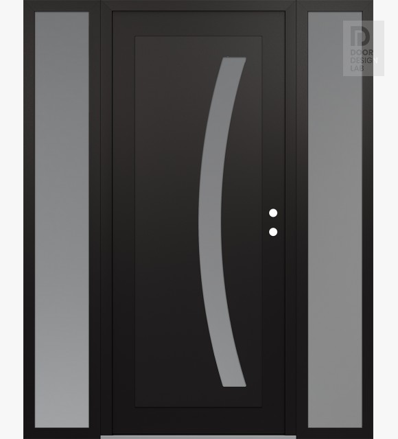 Modern Steel Front Door Diamond C4 64" x 80" black/white frosted Glass Panel black LHI with 2 Sidelites frosted Glass