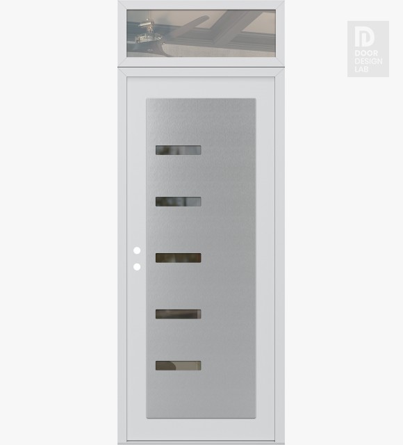 Modern Steel Front Door Diamond C8 36" x 96" white/white clear Glass Panel stainless steel RHI with Transom clear Glass