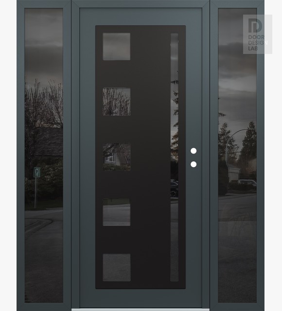 Modern Steel Front Door Diamond C3 68" x 80" anthracite/anthracite mirrored Glass Panel black LHI with 2 Sidelites mirrored Glass