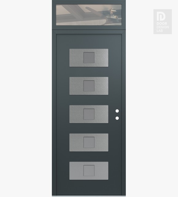 Modern Steel Front Door Diamond D8 36" x 96" anthracite/anthracite frosted Glass Panel stainless steel LHI with Transom clear Glass