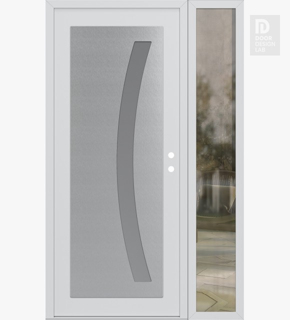 Modern Steel Front Door Diamond C4 52" x 80" white/white frosted Glass Panel stainless steel LHI with Sidelite clear Glass