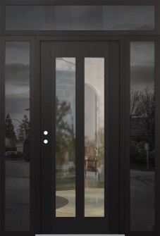 Diamond C14 64" x 96" black/black clear Glass Panel black RHI with 2 Sidelites and Transom mirrored Glass
