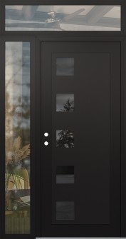 Diamond C5 48" x 96" black/black mirrored Glass Panel black RHI with Sidelite and Transom clear Glass