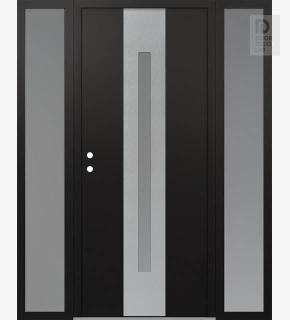 Modern Steel Front Door DIAMOND A2 64" X 80" BLACK/WHITE FROSTED GLASS PANEL STAINLESS STEEL RHI WITH 2 SIDELITES FROSTED GLASS