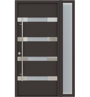 MODERN FRONT STEEL DOOR AURA BROWN/WHITE 49 1/4" X 81 11/16" RHI + SIDELITE RIGHT