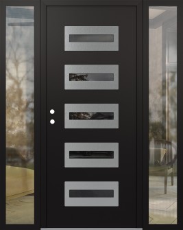 Diamond D4 64" x 80" black/black Mirrored Glass Panel stainless steel RHI with 2 Sidelites clear Glass