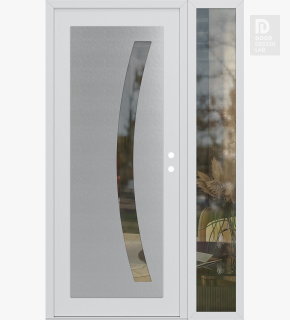 Modern Steel Front Door Diamond C4 52" x 80" white/white clear Glass Panel stainless steel LHI with Sidelite clear Glass