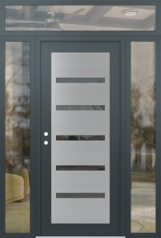 Diamond C7 64" x 96" anthracite/anthracite mirrored Glass Panel stainless steel RHI with 2 Sidelites and Transom clear Glass