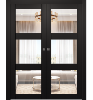 Avon 3 Lite Clear Vetro Black Matte Double pocket doors