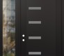 Modern Steel Front Door Diamond C8 52" x 96" black/white frosted Glass Panel black RHI with Sidelite and Transom clear Glass