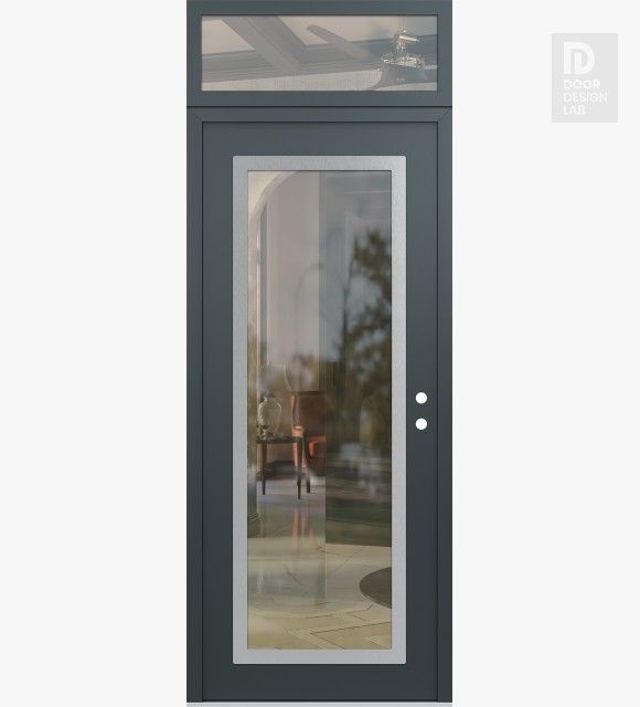 Modern Steel Front Door Diamond C1 36" x 96" anthracite/anthracite clear Glass Panel stainless steel LHI with Transom clear Glass