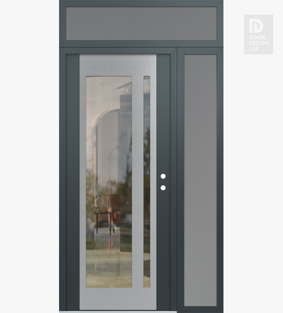 Modern Steel Front Door Diamond C15 50" x 96" anthracite/anthracite clear Glass Panel stainless steel LHI with Sidelite and Transom frosted Glass