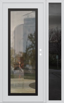 Diamond C1 52" x 80" white/white clear Glass Panel black LHI with Sidelite mirrored Glass
