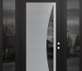 Modern Steel Front Door Diamond C13 68" x 96" black/black mirrored Glass Panel stainless steel LHI with 2 Sidelites and Transom mirrored Glass