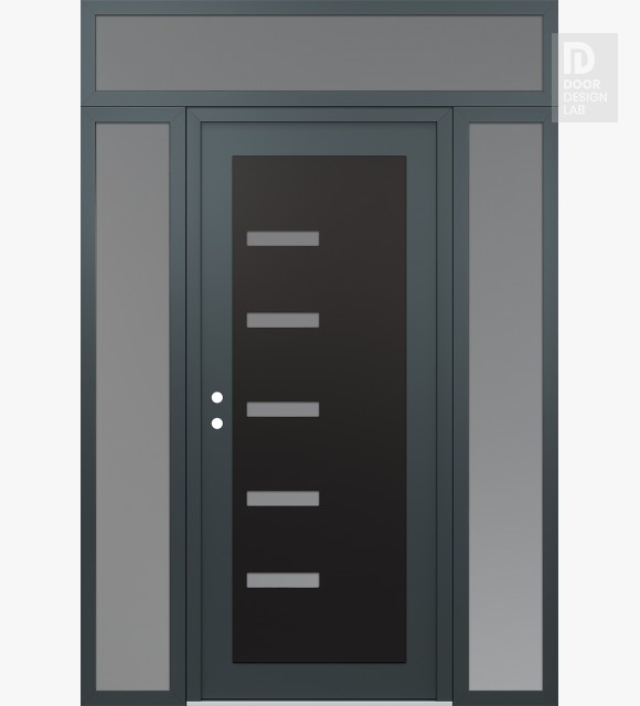 Modern Steel Front Door Diamond C8 64" x 96" anthracite/anthracite frosted Glass Panel black RHI with 2 Sidelites and Transom frosted Glass