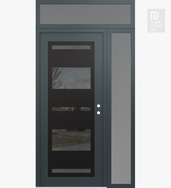 Modern Steel Front Door Diamond C10 52" x 96" anthracite/anthracite mirrored Glass Panel black LHI with Sidelite and Transom frosted Glass