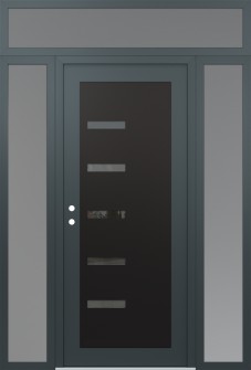 Diamond C8 64" x 96" anthracite/anthracite mirrored Glass Panel black RHI with 2 Sidelites and Transom frosted Glass