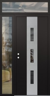 DIAMOND A7 50" X 96" BLACK/BLACK MIRRORED GLASS PANEL STAINLESS STEEL RHI WITH SIDELITE AND TRANSOM CLEAR GLASS