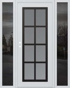 Diamond C16 68" x 80" white/white frosted Glass Panel black RHI with 2 Sidelites mirrored Glass