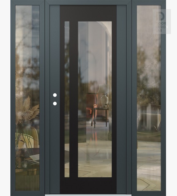 Modern Steel Front Door Diamond C15 68" x 80" anthracite/anthracite clear Glass Panel black RHI with 2 Sidelites clear Glass